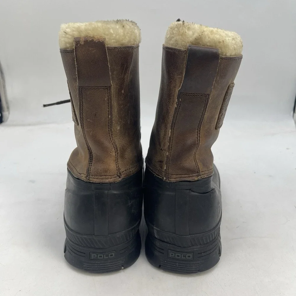 Polo Ralph Lauren Shearling Lamb Rain Boots Mens 12D Landen Leather Trim Winter